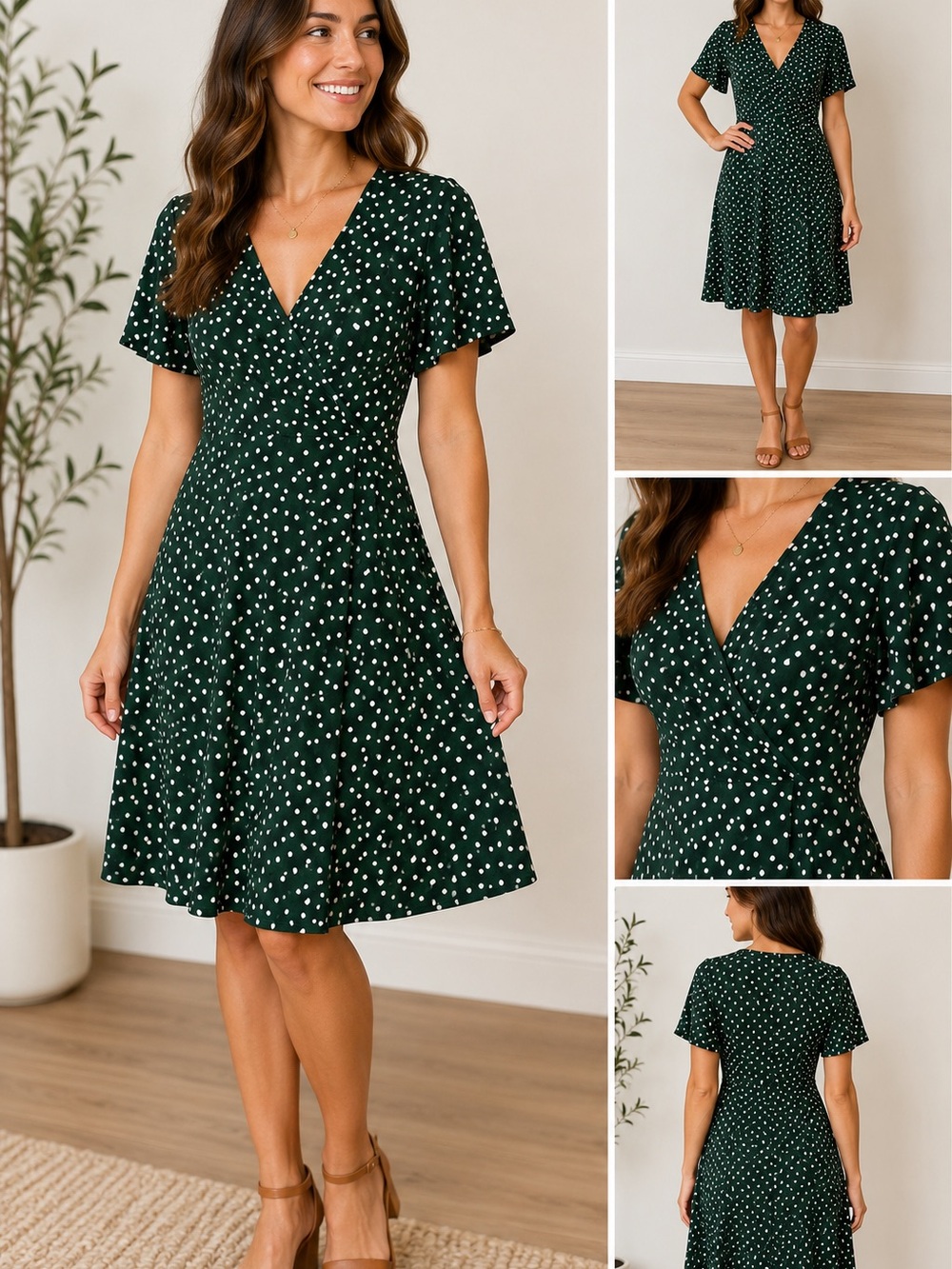 41 Hawthorn Green Polka Dot Faux Wrap Dress Petite XS